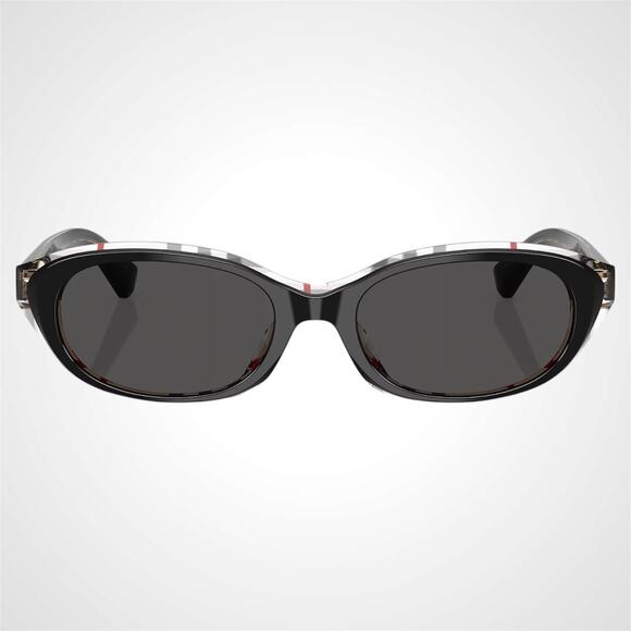 New Burberry Sunglasses Black Vintage Check Oval Gold Logo Womens New BURBERRY